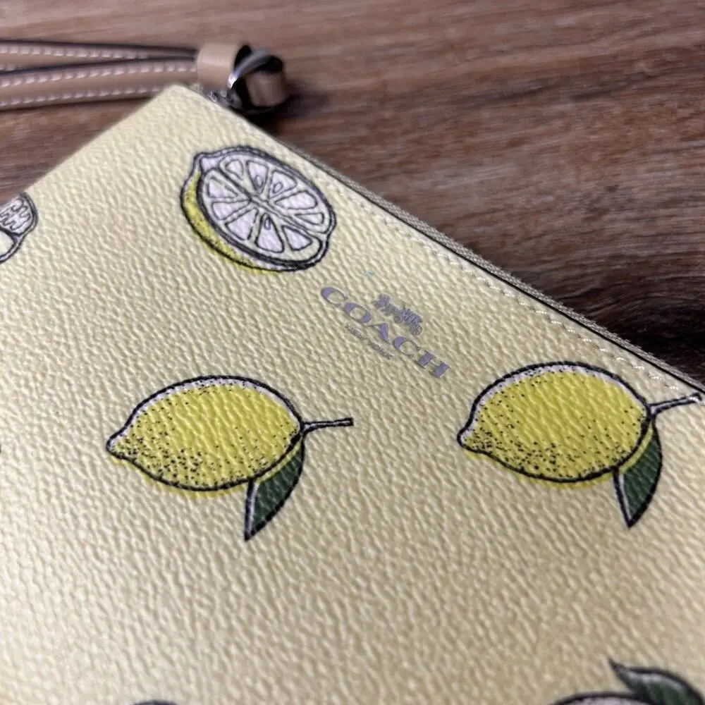 NWT Coach Women's Small Corner Zip Wristlet with Lemon Print